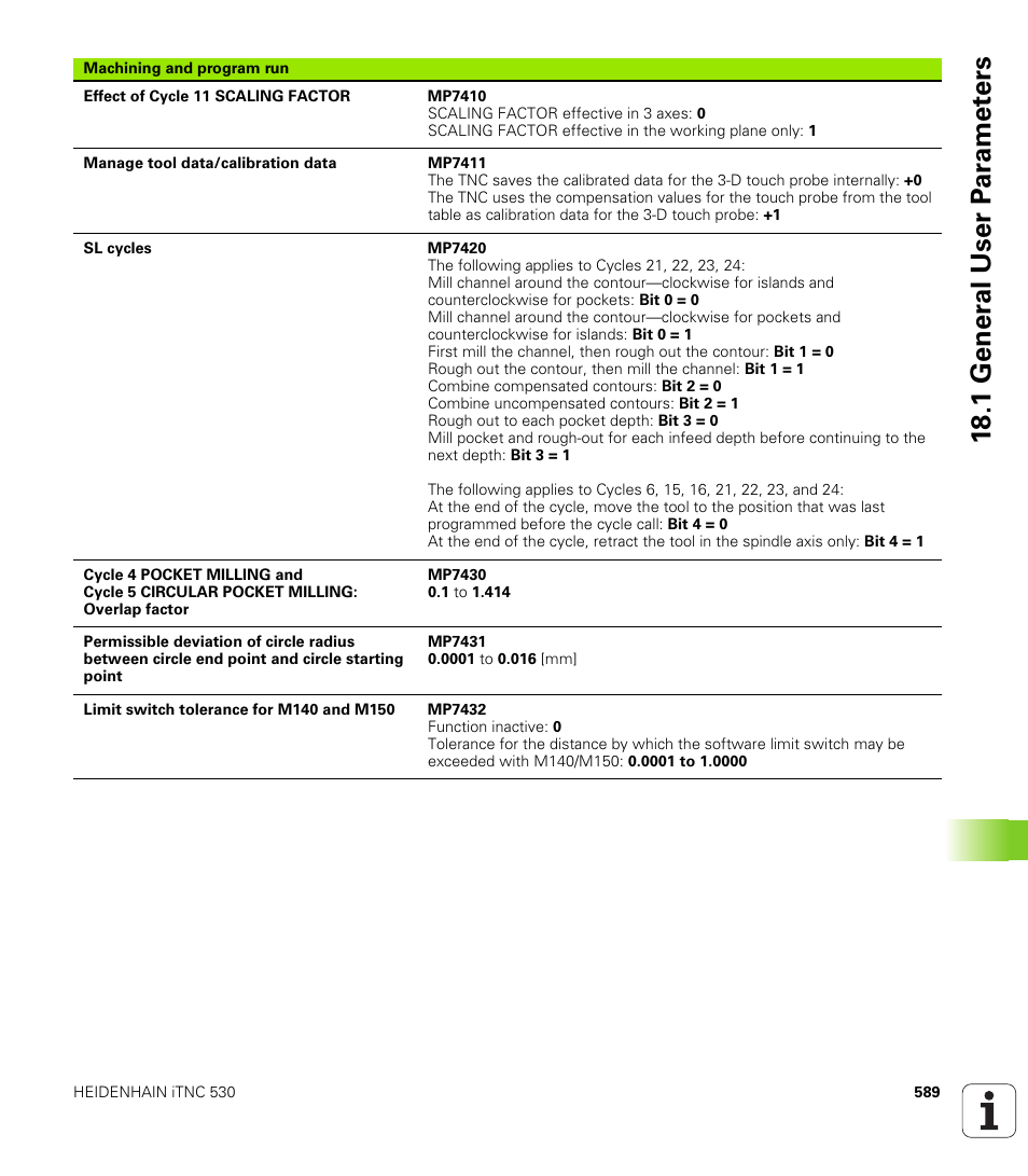 18 .1 gener a l user p a ra met e rs | HEIDENHAIN iTNC 530 (606 42x-01) ISO programming User Manual | Page 589 / 618