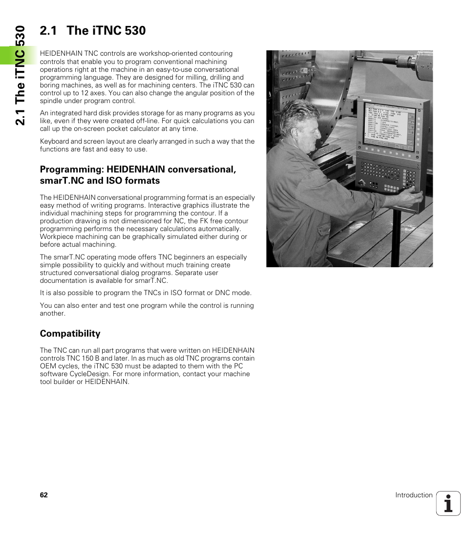 1 the itnc 530, Compatibility | HEIDENHAIN iTNC 530 (606 42x-01) ISO programming User Manual | Page 62 / 618