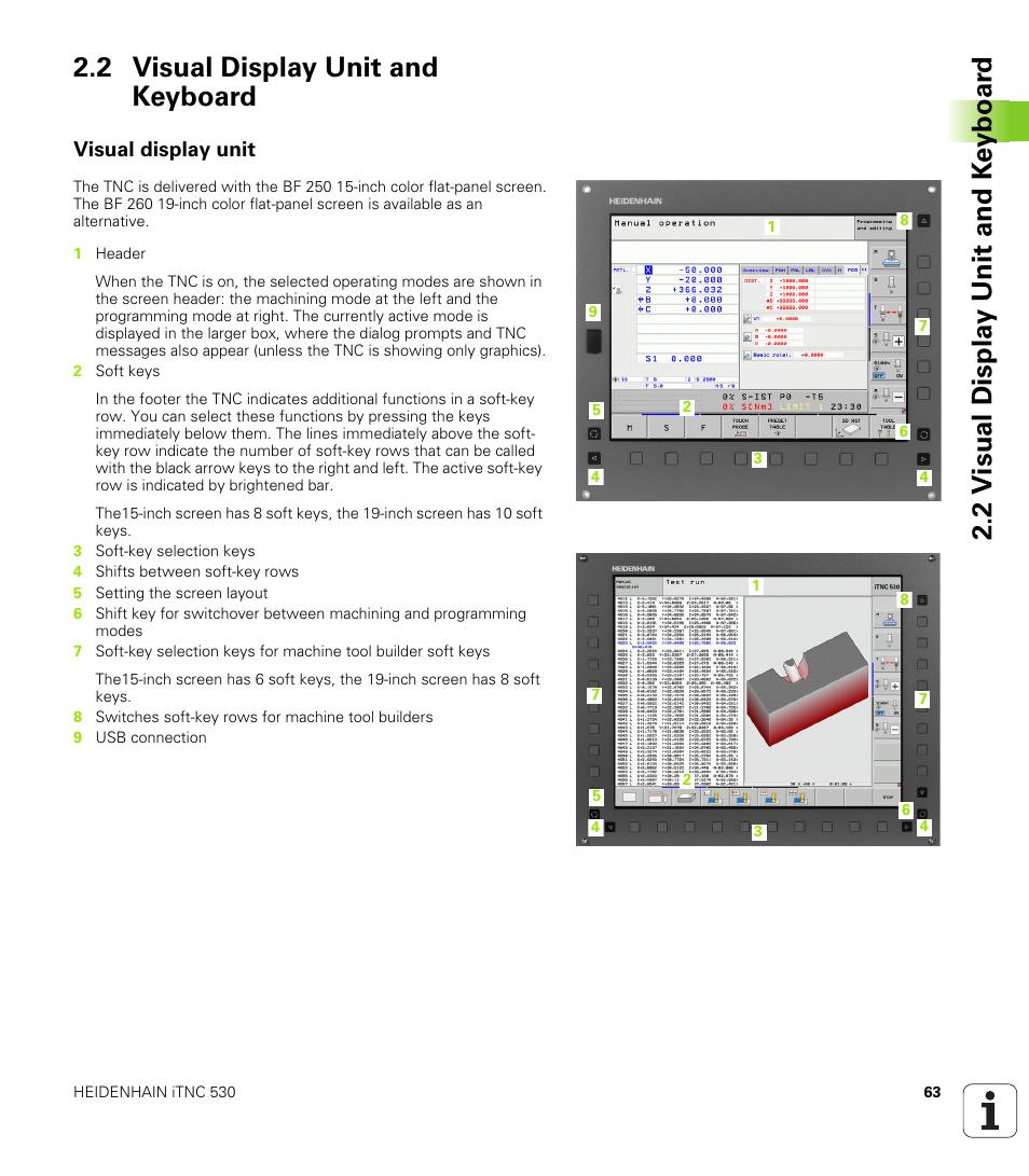 2 visual display unit and keyboard, Visual display unit | HEIDENHAIN iTNC 530 (606 42x-01) ISO programming User Manual | Page 63 / 618