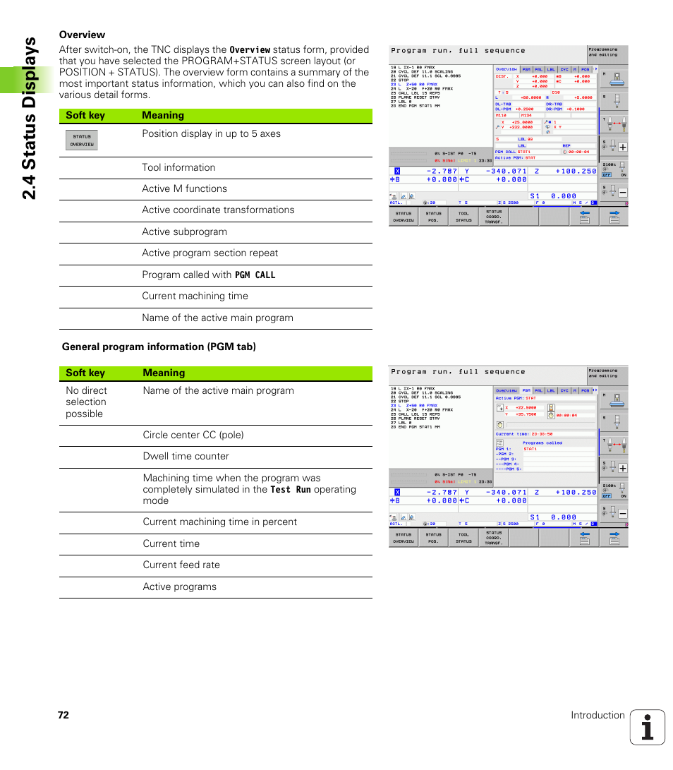 4 stat us displa ys | HEIDENHAIN iTNC 530 (606 42x-01) ISO programming User Manual | Page 72 / 618