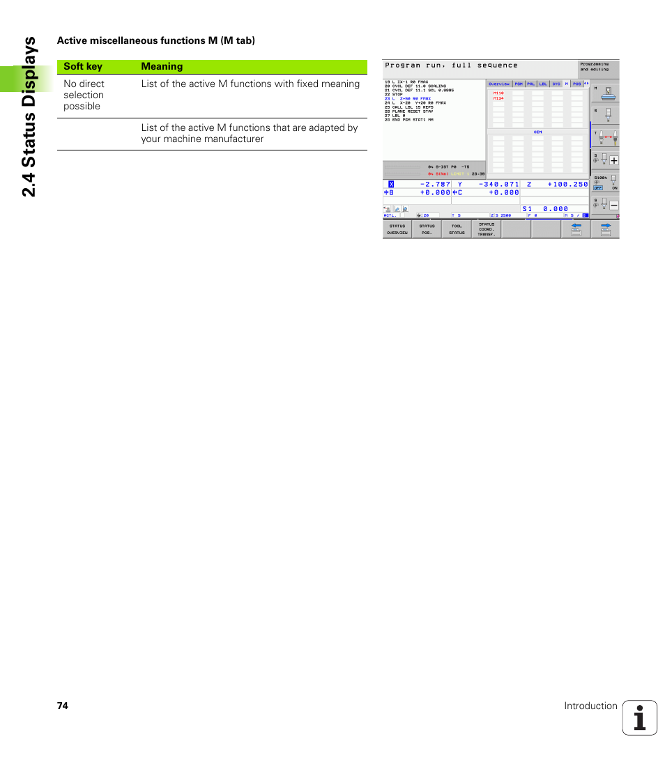 4 stat us displa ys | HEIDENHAIN iTNC 530 (606 42x-01) ISO programming User Manual | Page 74 / 618