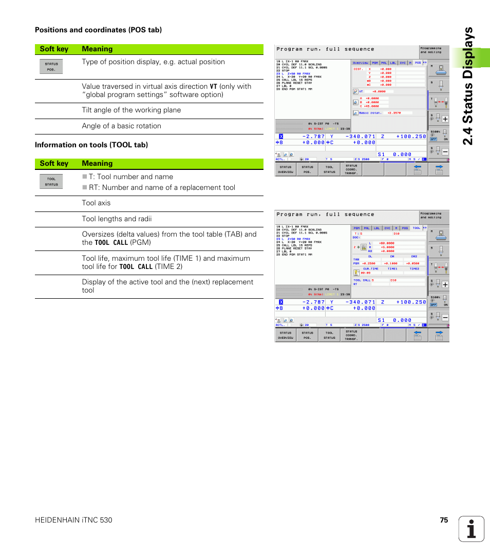 4 stat us displa ys | HEIDENHAIN iTNC 530 (606 42x-01) ISO programming User Manual | Page 75 / 618