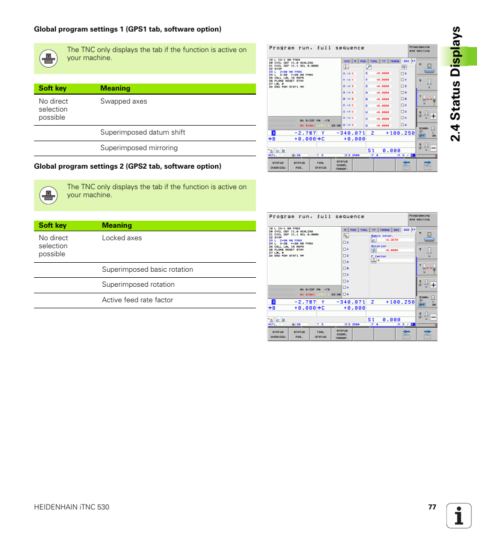 4 stat us displa ys | HEIDENHAIN iTNC 530 (606 42x-01) ISO programming User Manual | Page 77 / 618