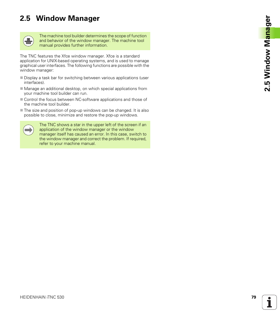5 window manager, 5 windo w manag e r 2.5 window manager | HEIDENHAIN iTNC 530 (606 42x-01) ISO programming User Manual | Page 79 / 618