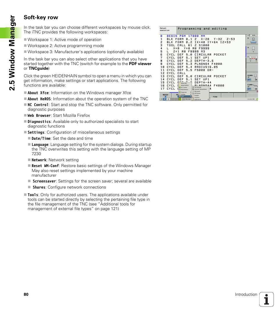 Soft-key row, 5 windo w manag e r | HEIDENHAIN iTNC 530 (606 42x-01) ISO programming User Manual | Page 80 / 618