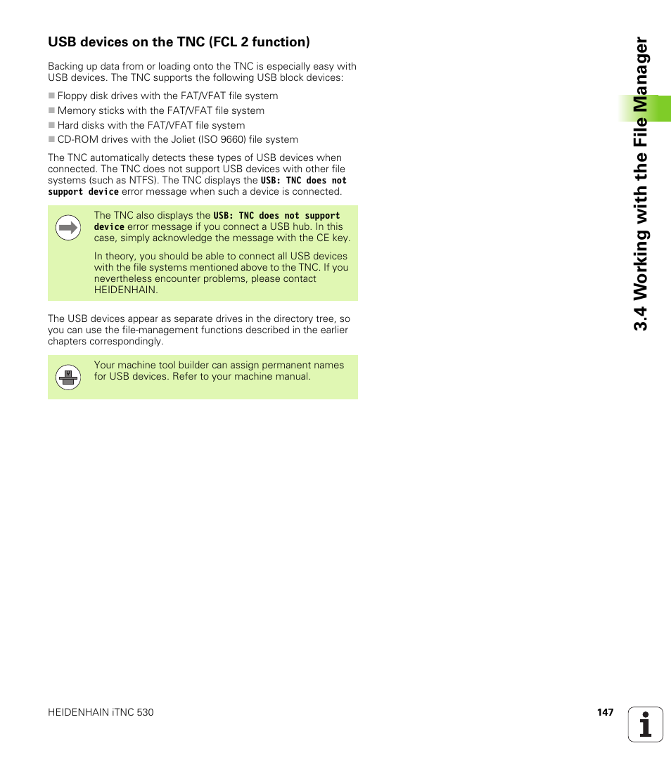 Usb devices on the tnc (fcl 2 function), 4 w o rk ing with the file manag e r | HEIDENHAIN iTNC 530 (606 42x-02) User Manual | Page 147 / 725