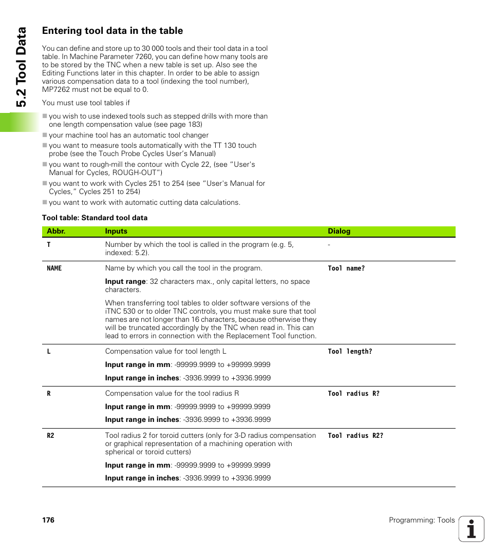 Entering tool data in the table, 2 t ool d a ta | HEIDENHAIN iTNC 530 (606 42x-02) User Manual | Page 176 / 725