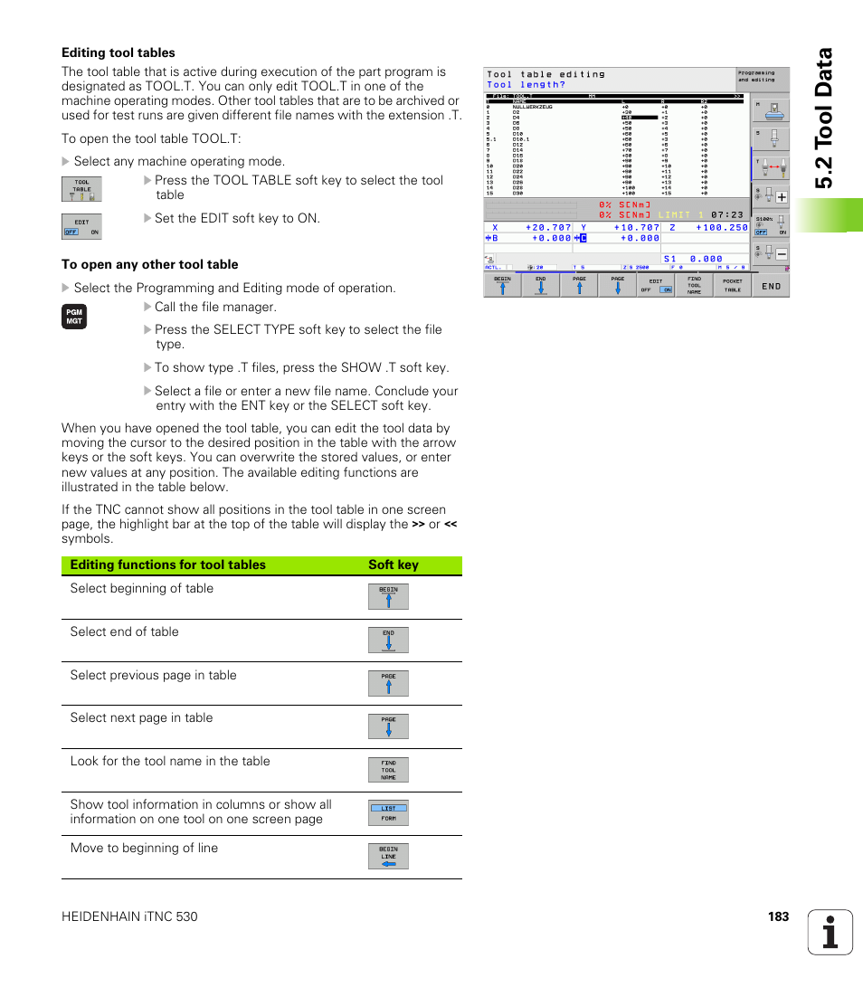 2 t ool d a ta | HEIDENHAIN iTNC 530 (606 42x-02) User Manual | Page 183 / 725