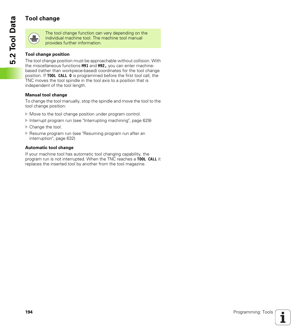 Tool change, 2 t ool d a ta | HEIDENHAIN iTNC 530 (606 42x-02) User Manual | Page 194 / 725