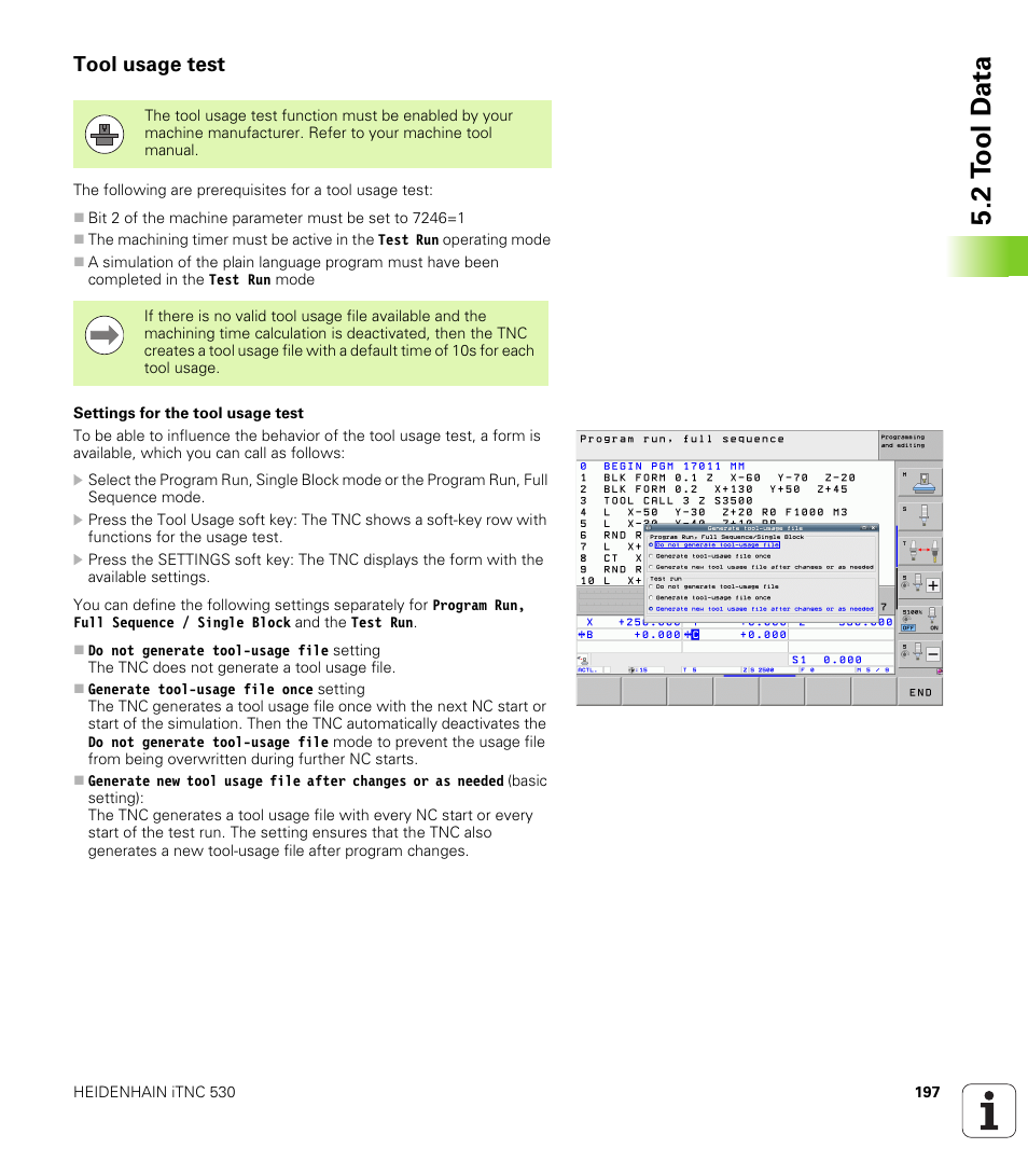 Tool usage test, 2 t ool d a ta | HEIDENHAIN iTNC 530 (606 42x-02) User Manual | Page 197 / 725