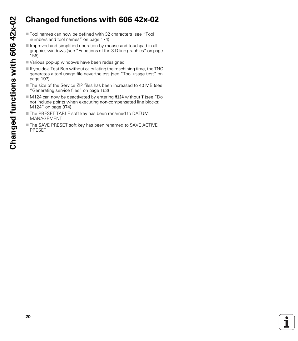 Changed functions with 606 42x-02 | HEIDENHAIN iTNC 530 (606 42x-02) User Manual | Page 20 / 725