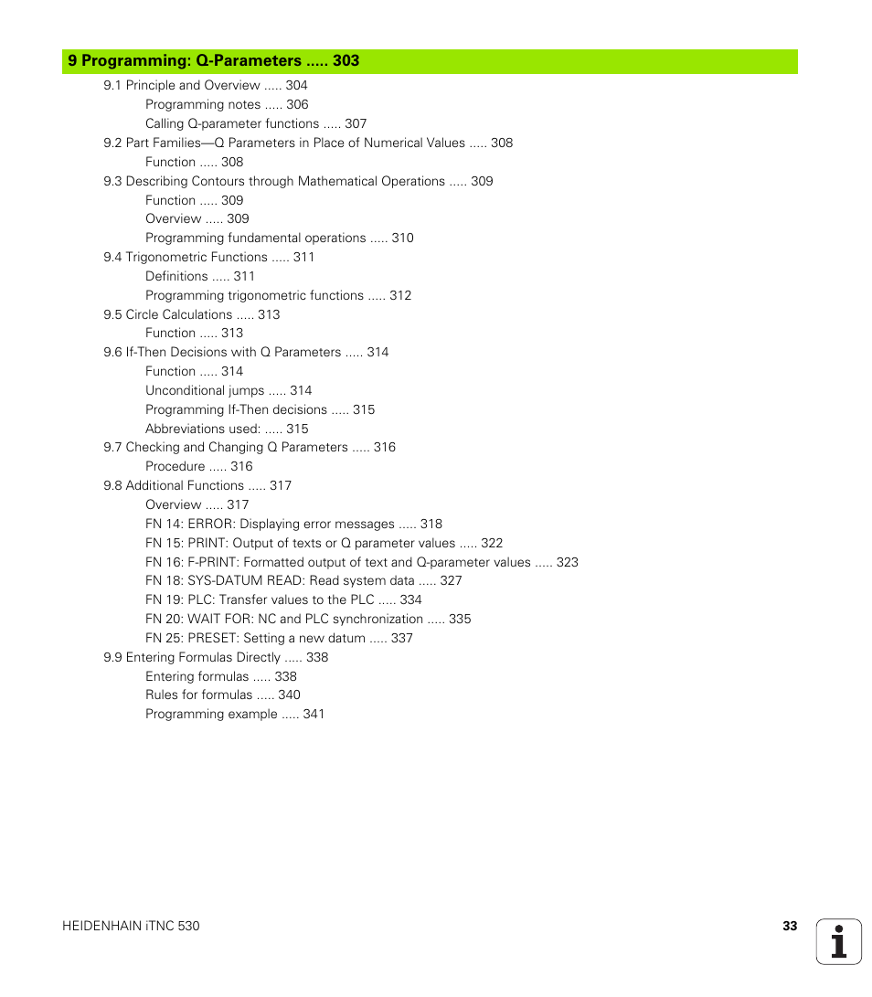 9 programming: q-parameters | HEIDENHAIN iTNC 530 (606 42x-02) User Manual | Page 33 / 725