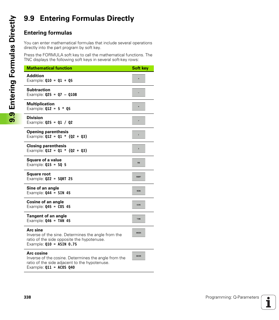 9 entering formulas directly, Entering formulas | HEIDENHAIN iTNC 530 (606 42x-02) User Manual | Page 338 / 725