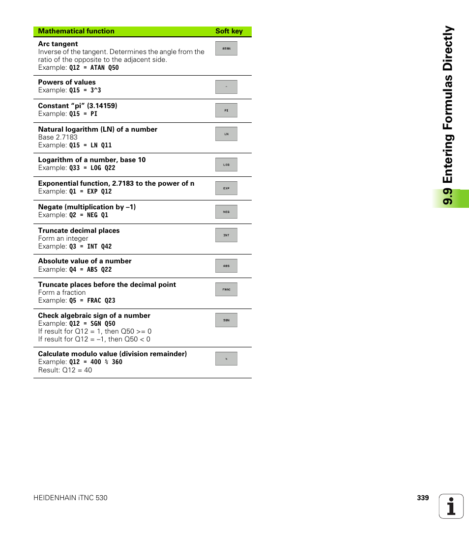 9 ent er ing f o rm ulas dir e ctly | HEIDENHAIN iTNC 530 (606 42x-02) User Manual | Page 339 / 725