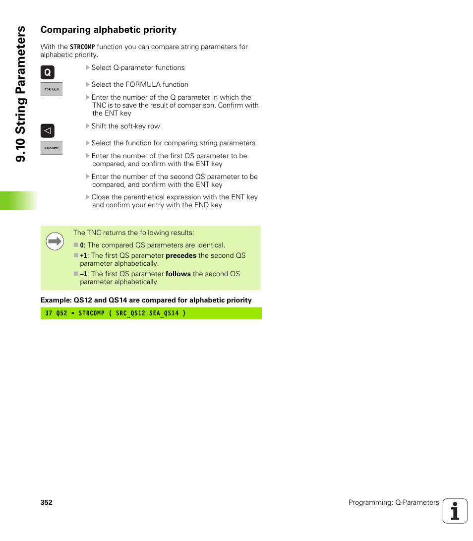 Comparing alphabetic priority, 1 0 str ing p a ra met e rs | HEIDENHAIN iTNC 530 (606 42x-02) User Manual | Page 352 / 725