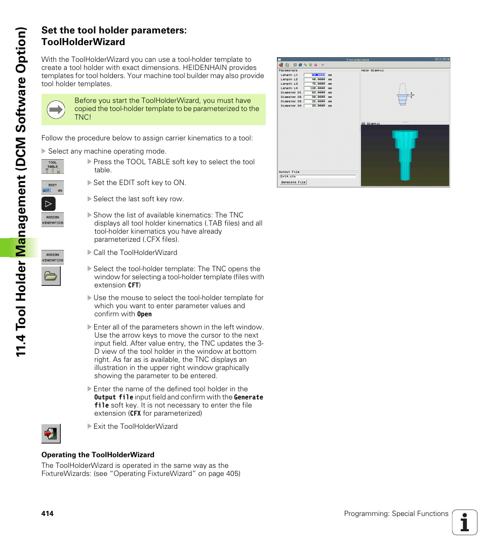 Set the tool holder parameters: toolholderwizard | HEIDENHAIN iTNC 530 (606 42x-02) User Manual | Page 414 / 725