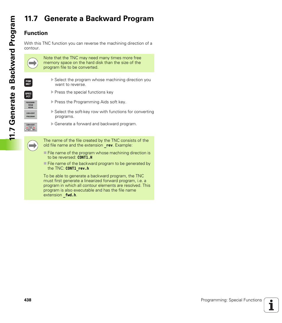7 generate a backward program, Function | HEIDENHAIN iTNC 530 (606 42x-02) User Manual | Page 438 / 725