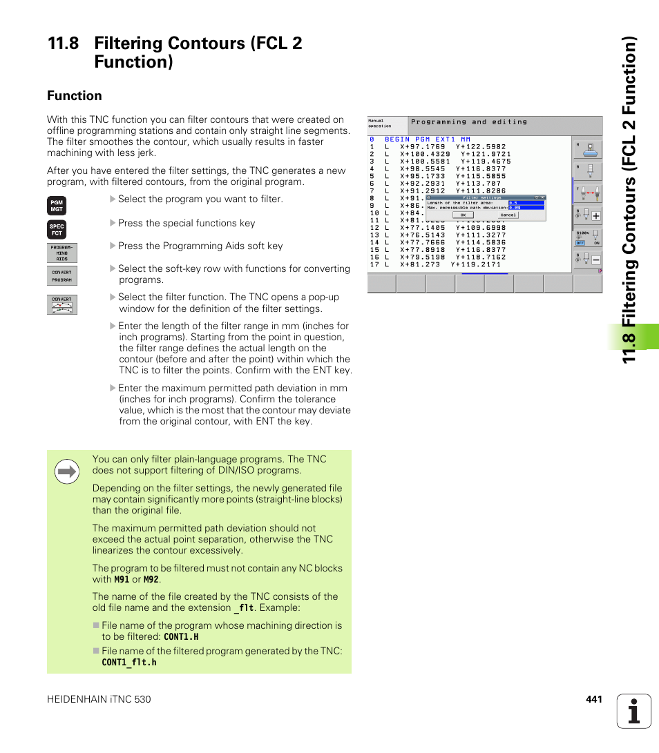 8 filtering contours (fcl 2 function), Function | HEIDENHAIN iTNC 530 (606 42x-02) User Manual | Page 441 / 725