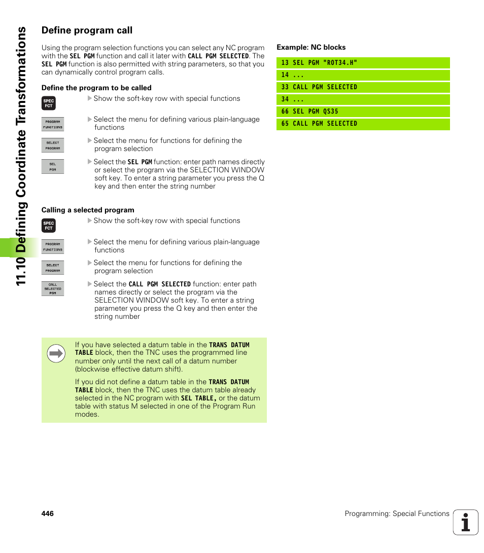 Define program call, 1 0 defining coor dinat e t ransf or mations | HEIDENHAIN iTNC 530 (606 42x-02) User Manual | Page 446 / 725