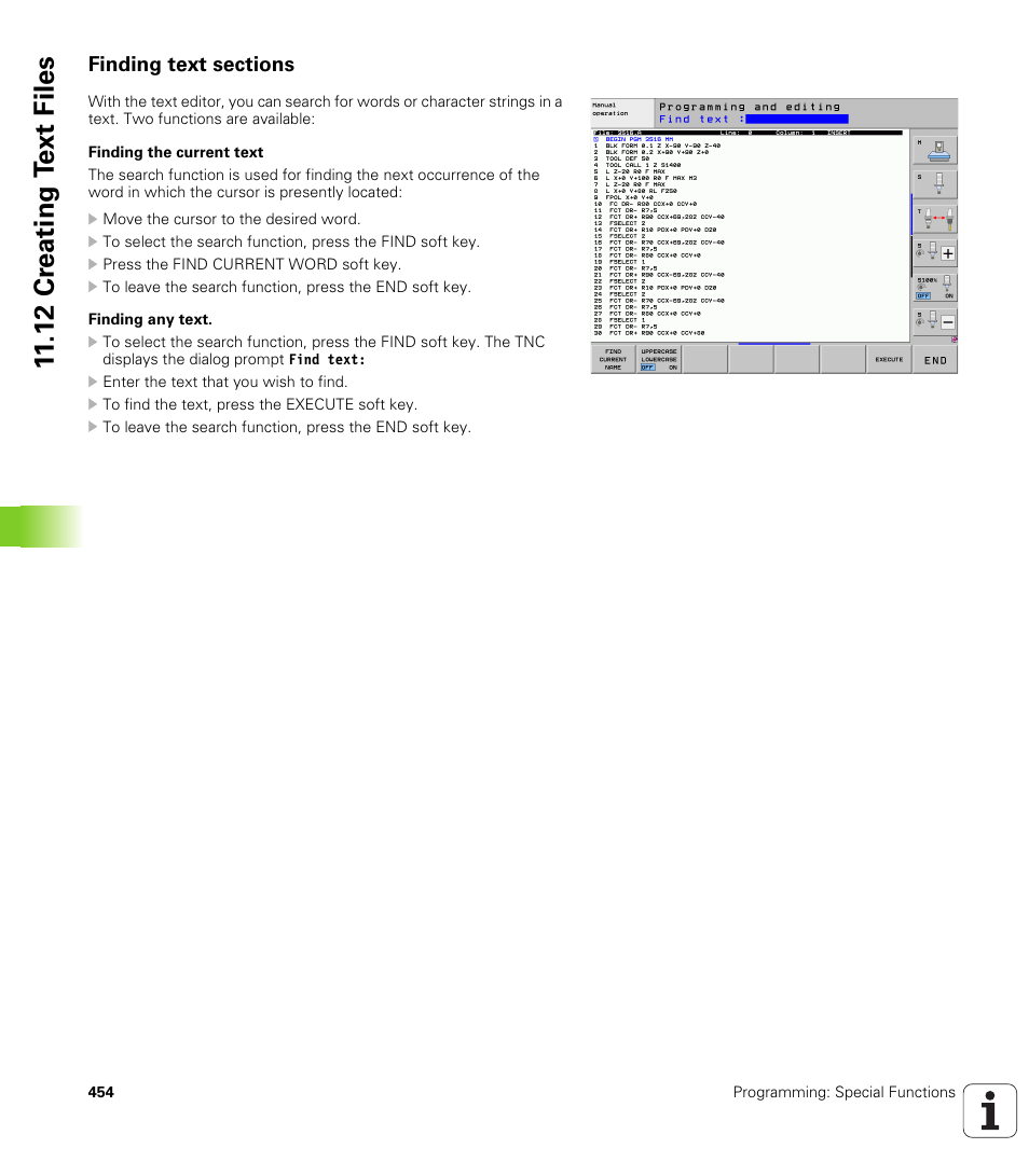 Finding text sections, 12 cr eating t ext files | HEIDENHAIN iTNC 530 (606 42x-02) User Manual | Page 454 / 725