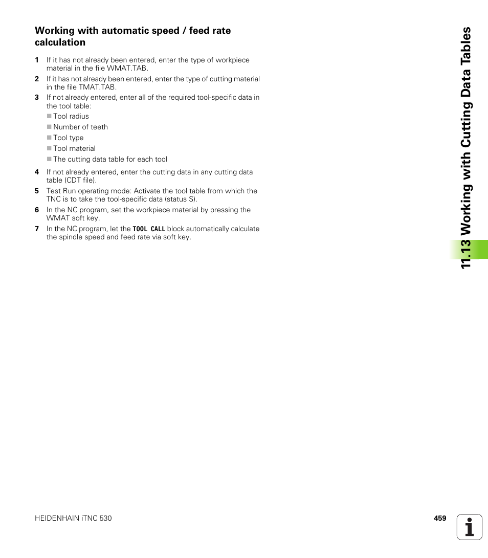 13 w o rk ing with cut ting d a ta t a bles | HEIDENHAIN iTNC 530 (606 42x-02) User Manual | Page 459 / 725