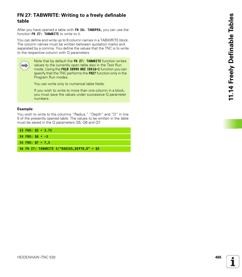 14 f reely definable t a bles | HEIDENHAIN iTNC 530 (606 42x-02) User Manual | Page 465 / 725