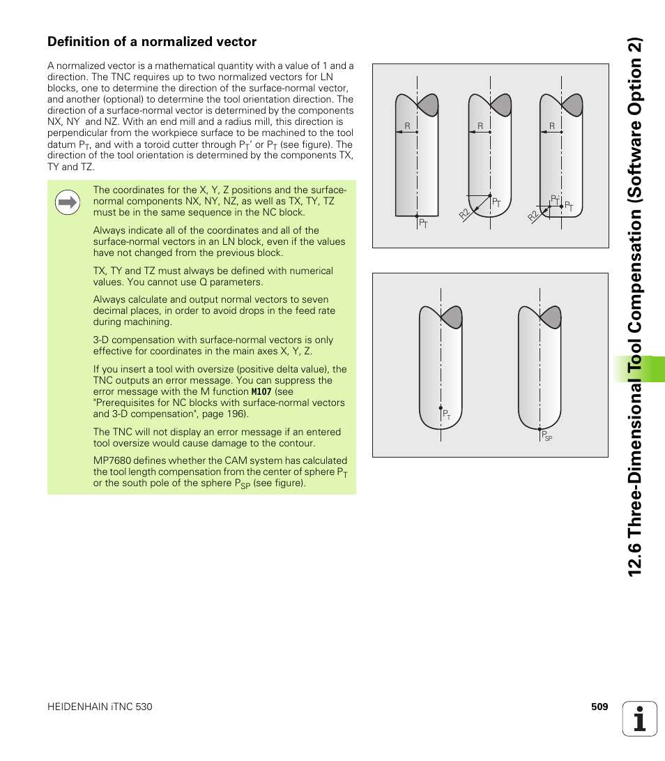 Definition of a normalized vector | HEIDENHAIN iTNC 530 (606 42x-02) User Manual | Page 509 / 725