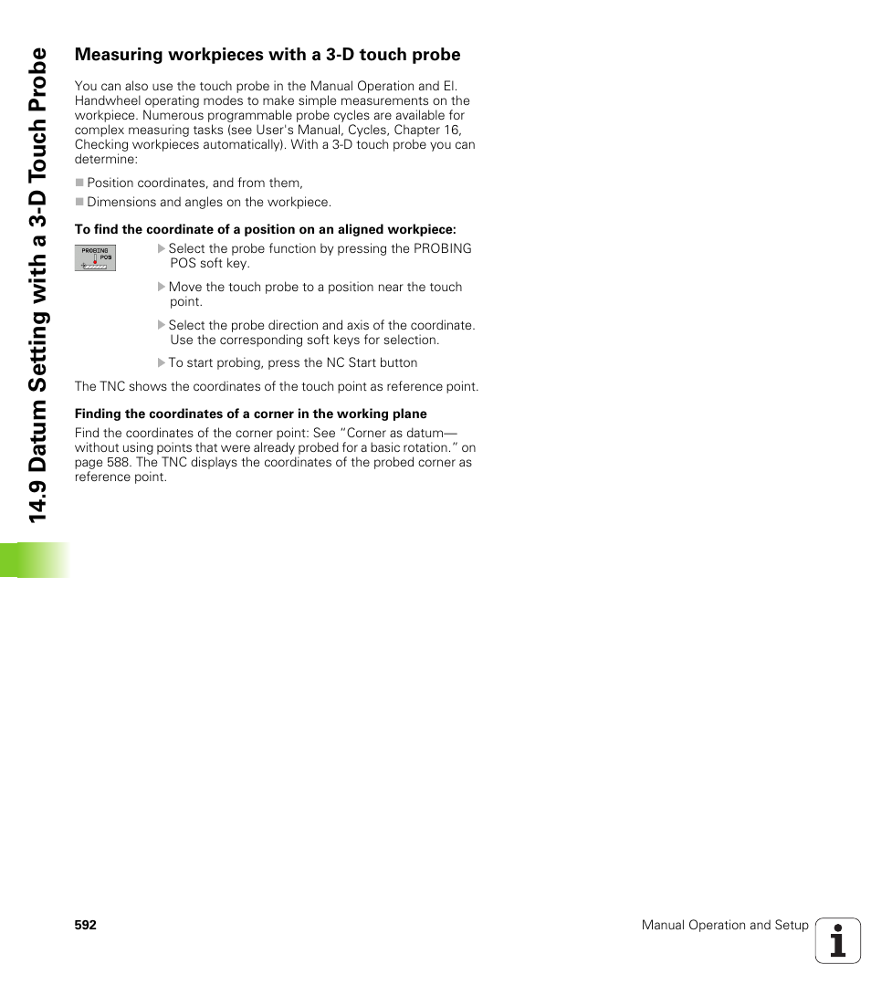 Measuring workpieces with a 3-d touch probe, 9 d a tu m set ting with a 3-d t o uc h pr obe | HEIDENHAIN iTNC 530 (606 42x-02) User Manual | Page 592 / 725
