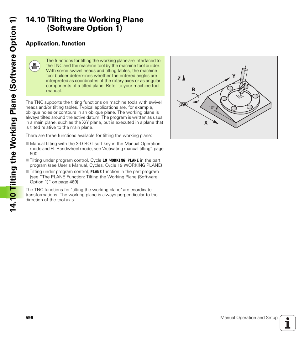 10 tilting the working plane (software option 1), Application, function | HEIDENHAIN iTNC 530 (606 42x-02) User Manual | Page 596 / 725