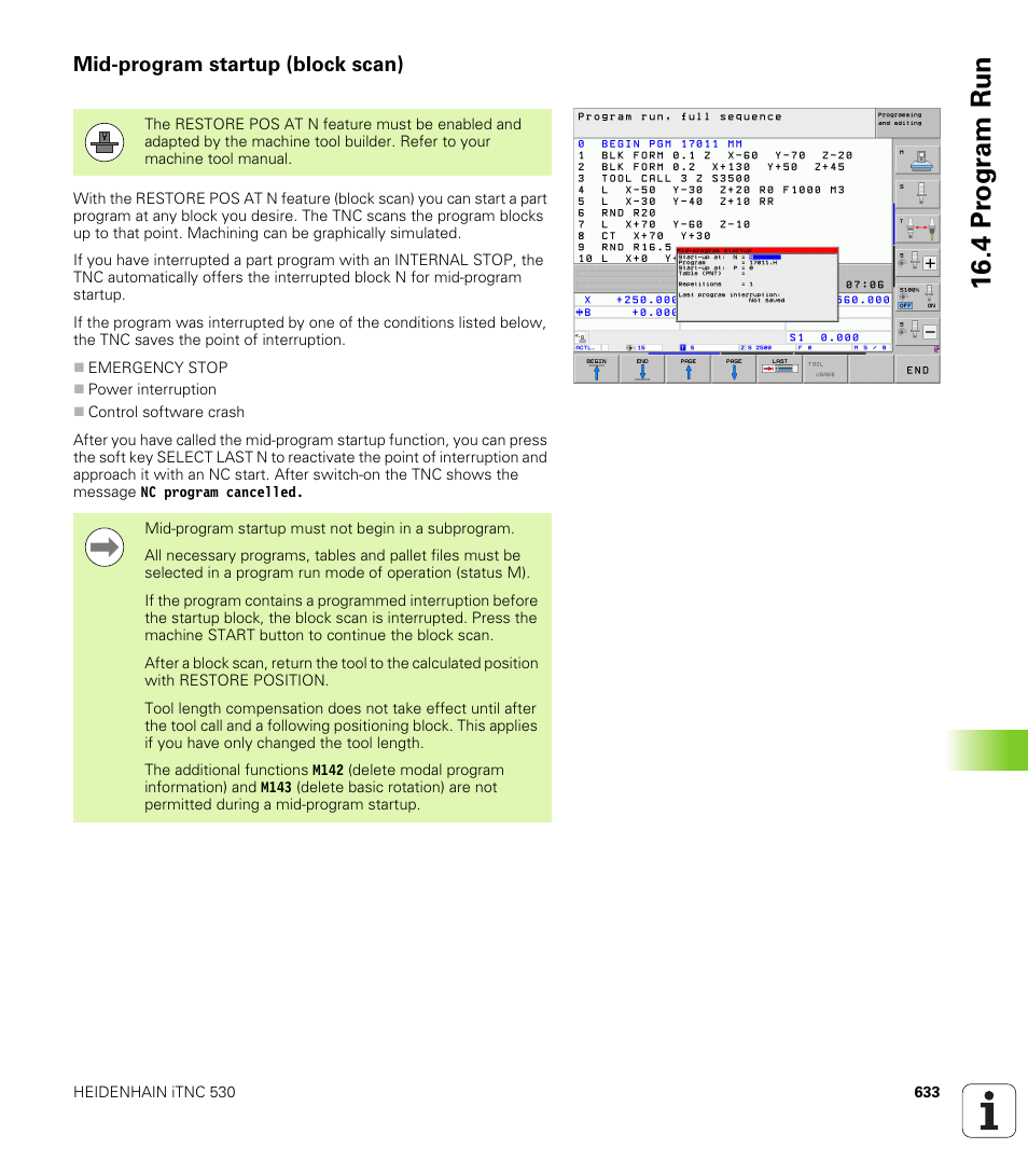 Mid-program startup (block scan), 4 pr ogr am run | HEIDENHAIN iTNC 530 (606 42x-02) User Manual | Page 633 / 725