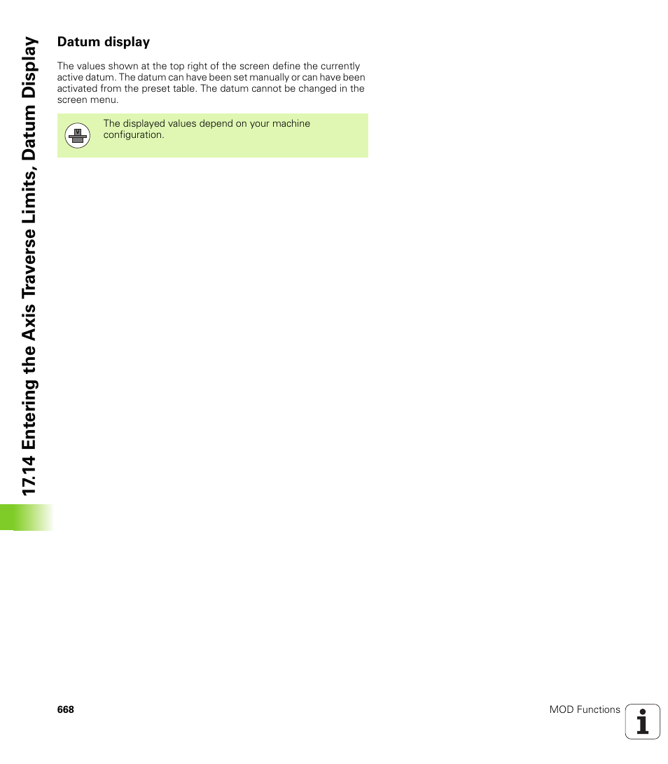 Datum display | HEIDENHAIN iTNC 530 (606 42x-02) User Manual | Page 668 / 725