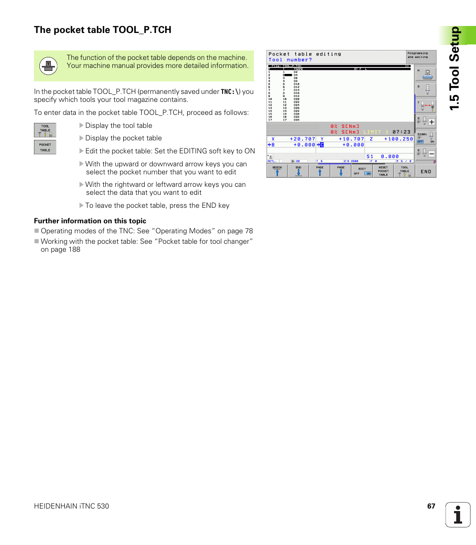The pocket table tool_p.tch | HEIDENHAIN iTNC 530 (606 42x-02) User Manual | Page 67 / 725