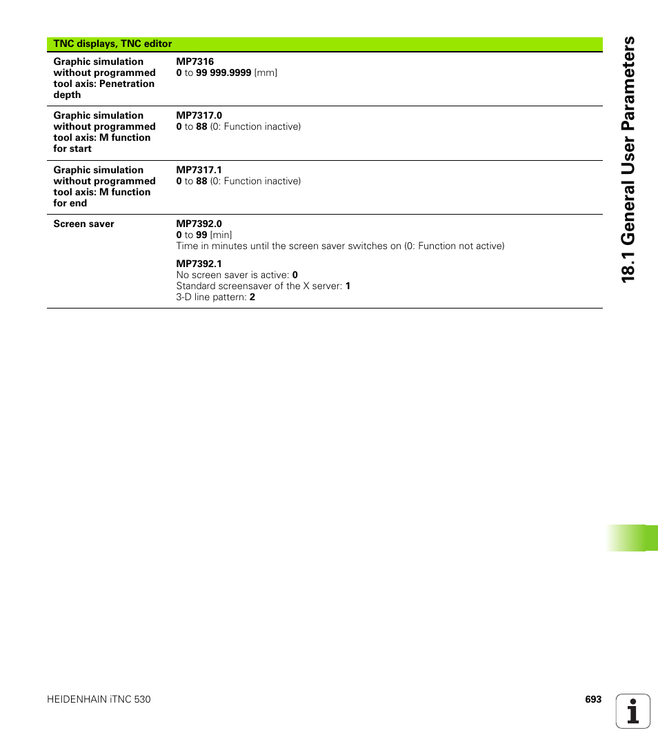 18 .1 gener a l user p a ra met e rs | HEIDENHAIN iTNC 530 (606 42x-02) User Manual | Page 693 / 725