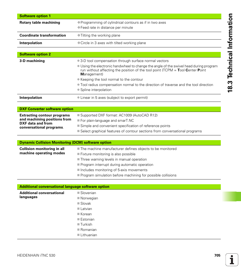 18 .3 t e c hnical inf o rm ation | HEIDENHAIN iTNC 530 (606 42x-02) User Manual | Page 705 / 725