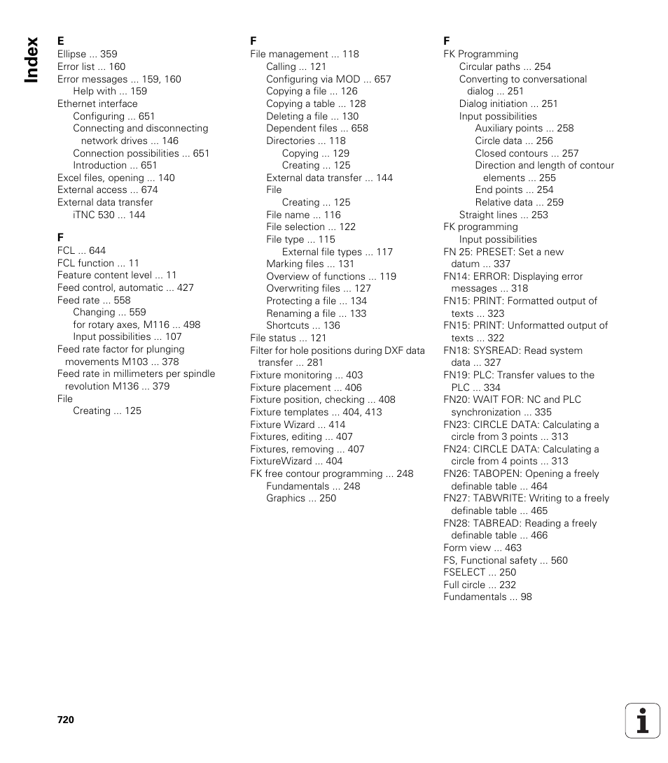Index | HEIDENHAIN iTNC 530 (606 42x-02) User Manual | Page 720 / 725