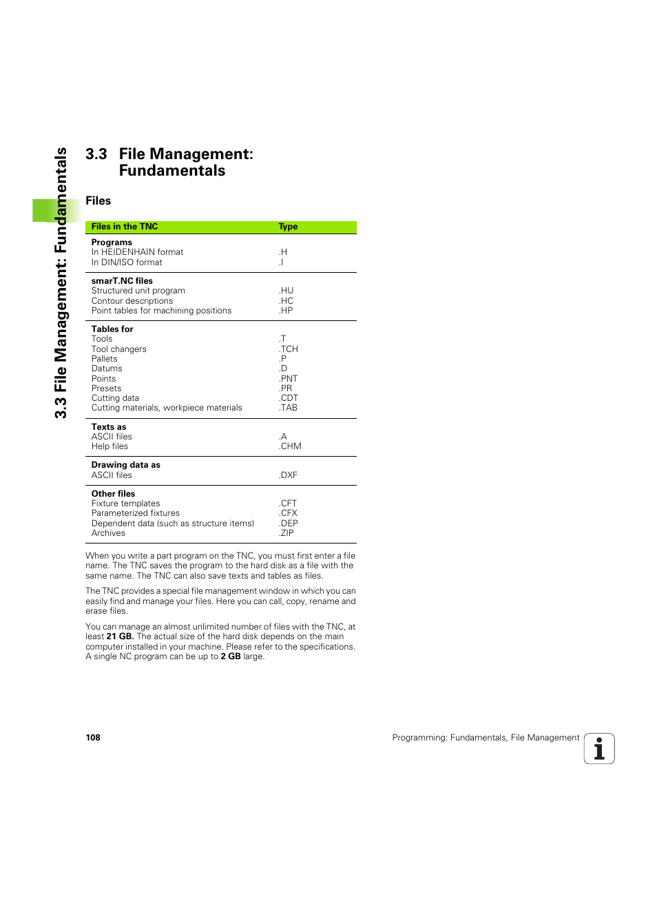 3 file management: fundamentals, Files | HEIDENHAIN iTNC 530 (606 42x-02) ISO programming User Manual | Page 108 / 648