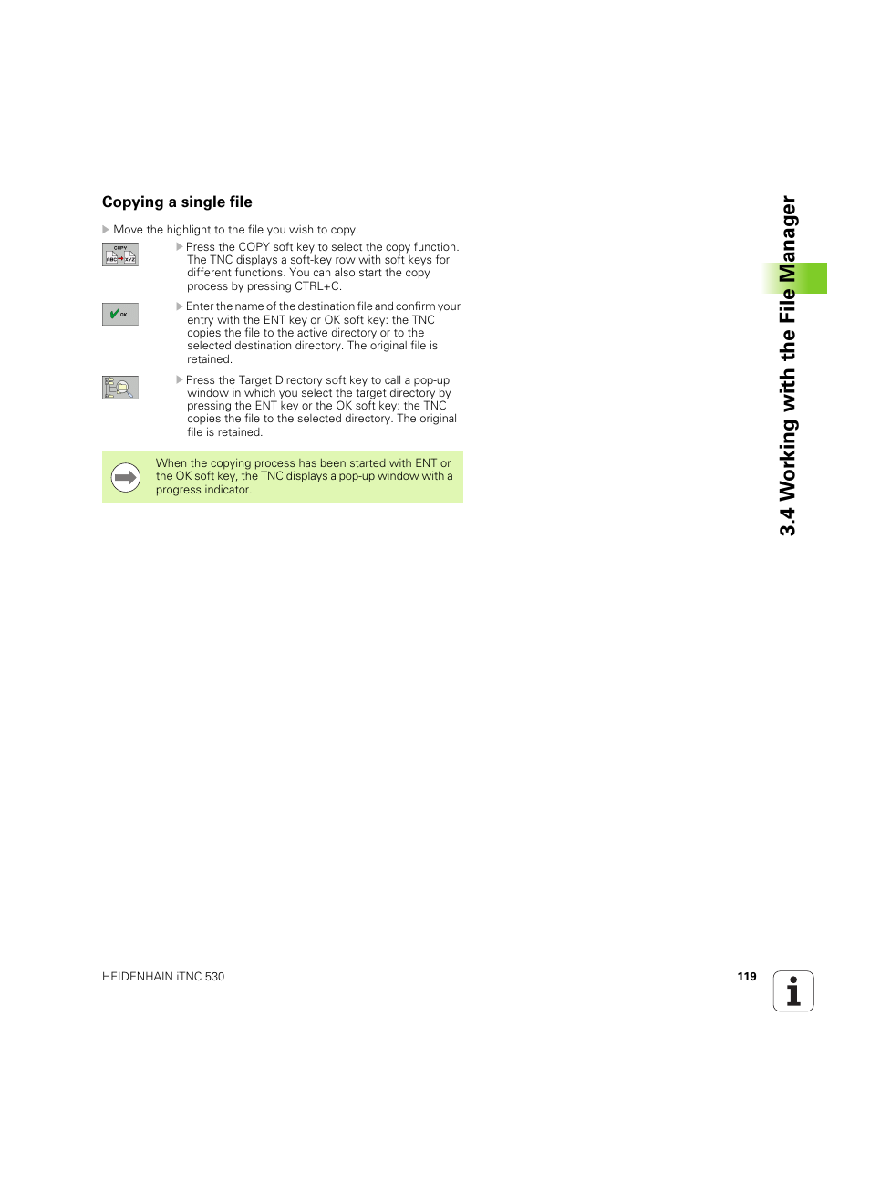 Copying a single file, 4 w o rk ing with the file manag e r | HEIDENHAIN iTNC 530 (606 42x-02) ISO programming User Manual | Page 119 / 648