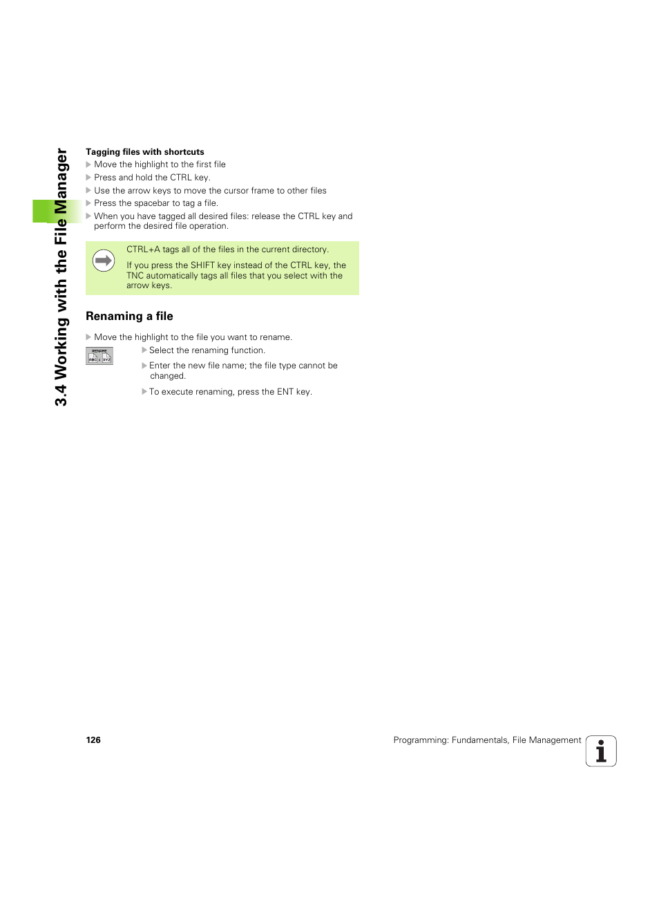 Renaming a file, 4 w o rk ing with the file manag e r | HEIDENHAIN iTNC 530 (606 42x-02) ISO programming User Manual | Page 126 / 648