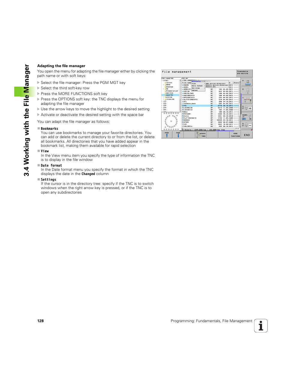 4 w o rk ing with the file manag e r | HEIDENHAIN iTNC 530 (606 42x-02) ISO programming User Manual | Page 128 / 648