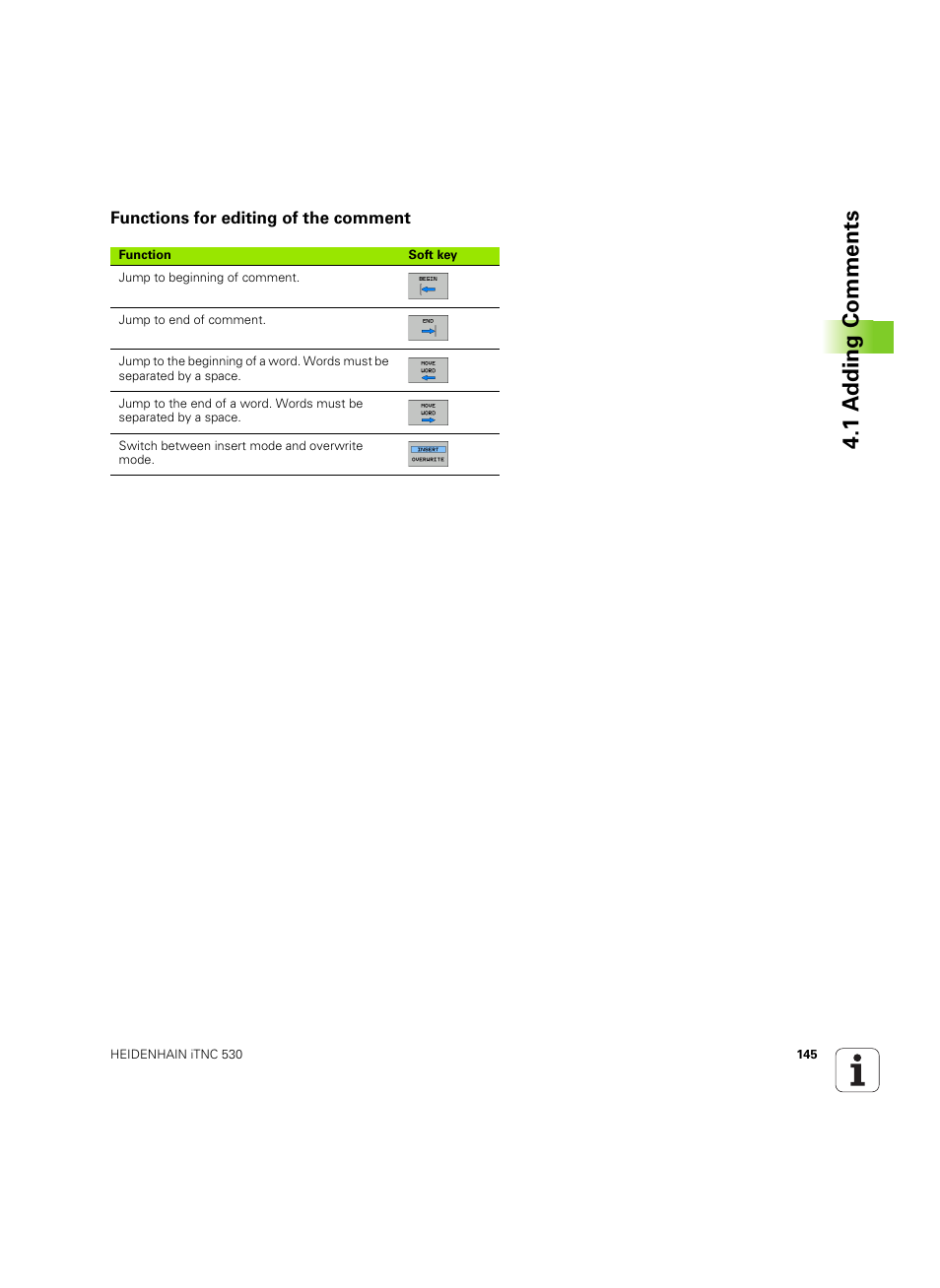 Functions for editing of the comment, 1 a dding comments | HEIDENHAIN iTNC 530 (606 42x-02) ISO programming User Manual | Page 145 / 648