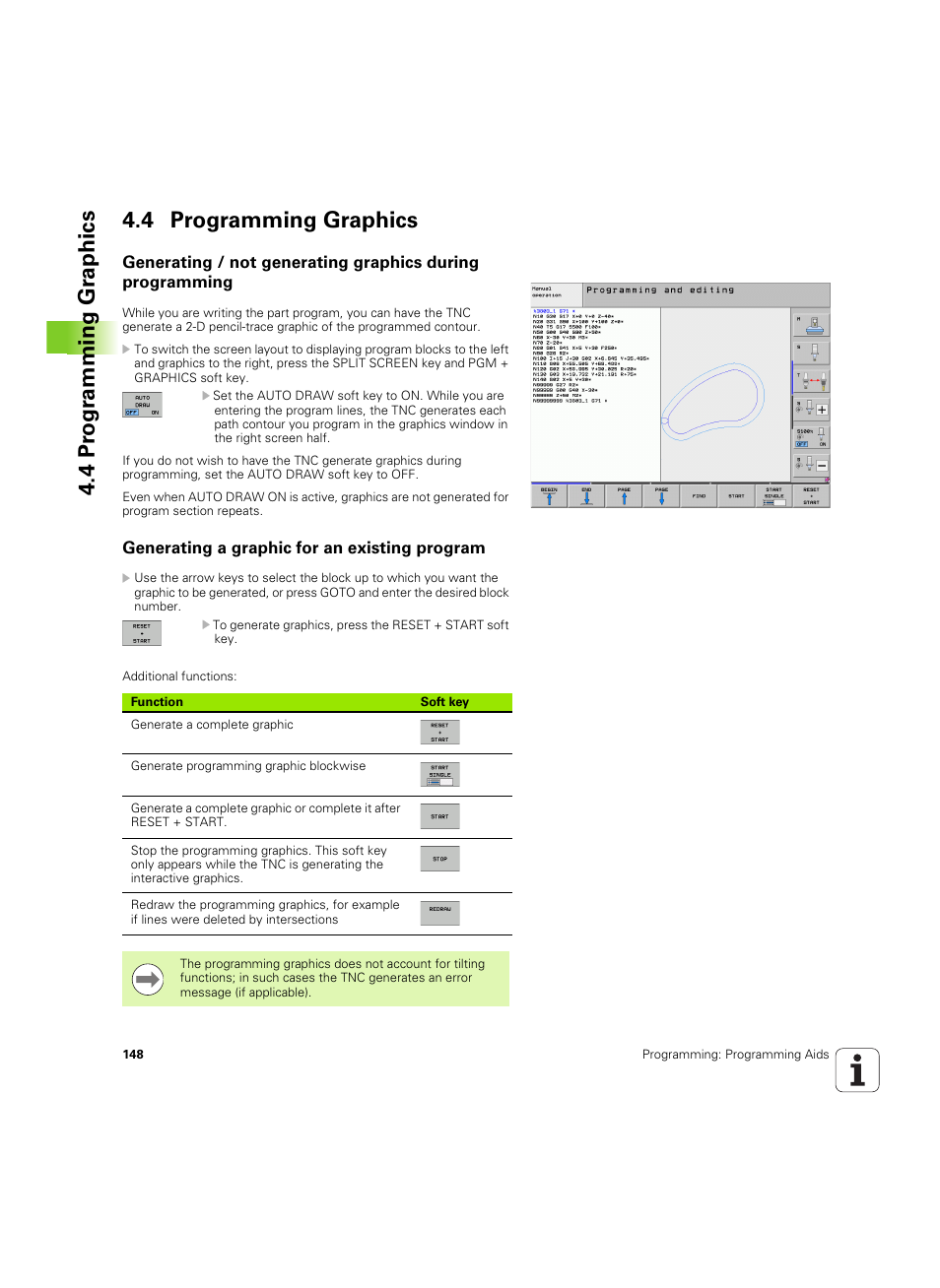 4 programming graphics, Generating a graphic for an existing program, 4 pr ogr amming gr aphics 4.4 programming graphics | HEIDENHAIN iTNC 530 (606 42x-02) ISO programming User Manual | Page 148 / 648