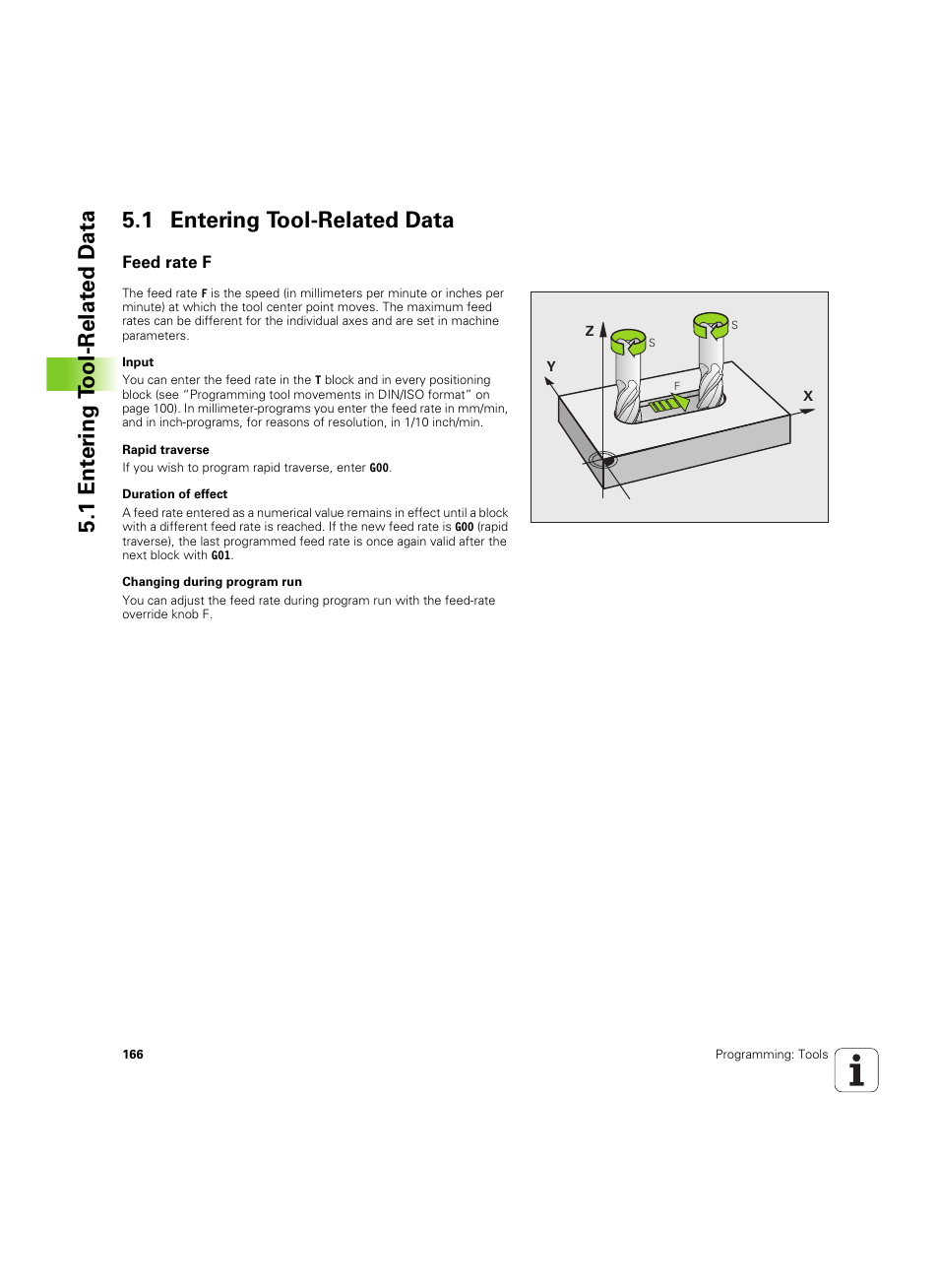 1 entering tool-related data, Feed rate f | HEIDENHAIN iTNC 530 (606 42x-02) ISO programming User Manual | Page 166 / 648