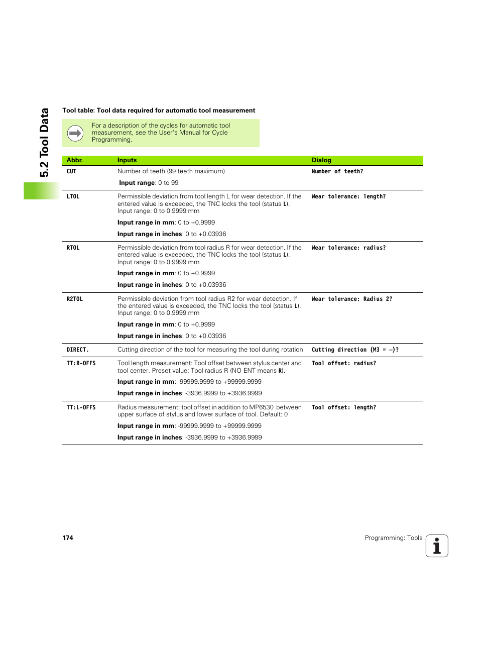 2 t ool d a ta | HEIDENHAIN iTNC 530 (606 42x-02) ISO programming User Manual | Page 174 / 648