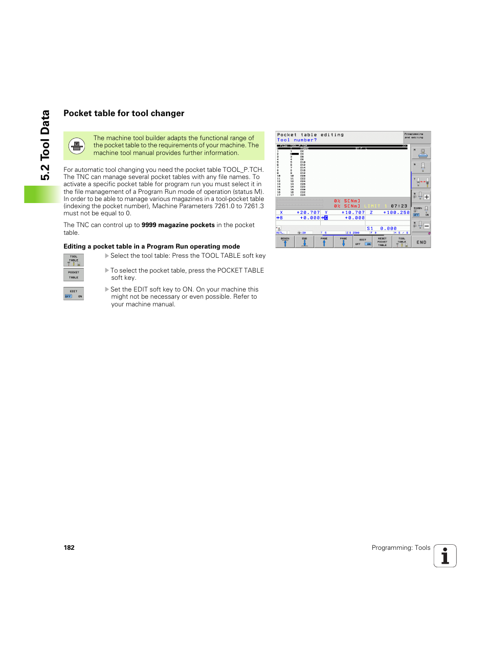 Pocket table for tool changer, 2 t ool d a ta | HEIDENHAIN iTNC 530 (606 42x-02) ISO programming User Manual | Page 182 / 648