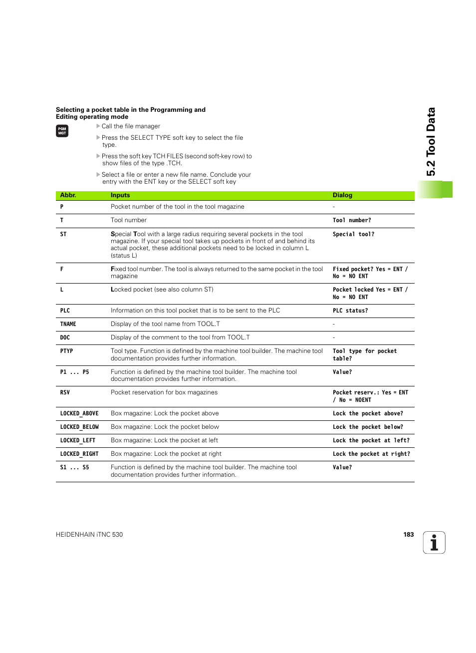 2 t ool d a ta | HEIDENHAIN iTNC 530 (606 42x-02) ISO programming User Manual | Page 183 / 648