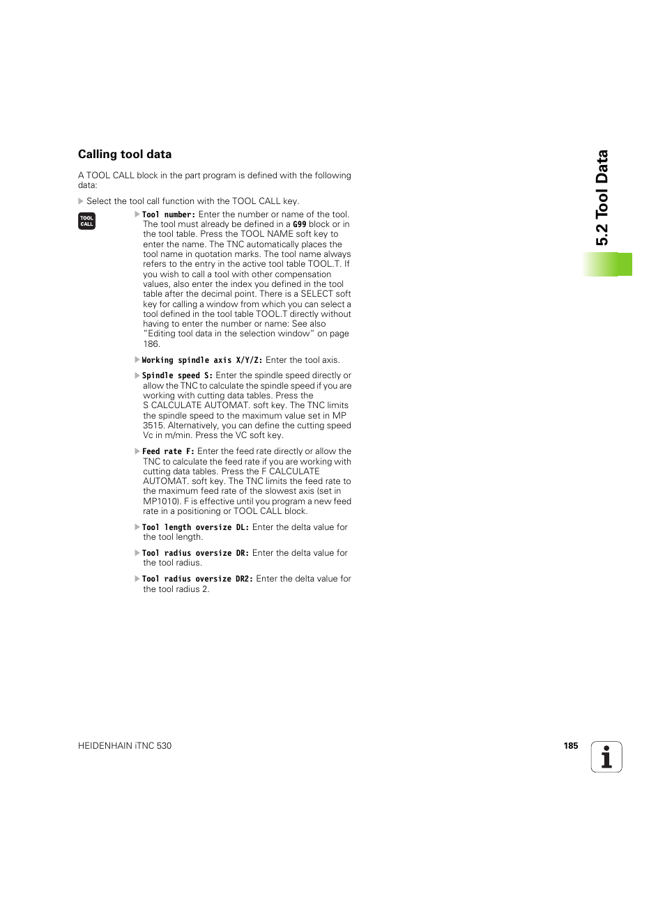 Calling tool data, 2 t ool d a ta | HEIDENHAIN iTNC 530 (606 42x-02) ISO programming User Manual | Page 185 / 648