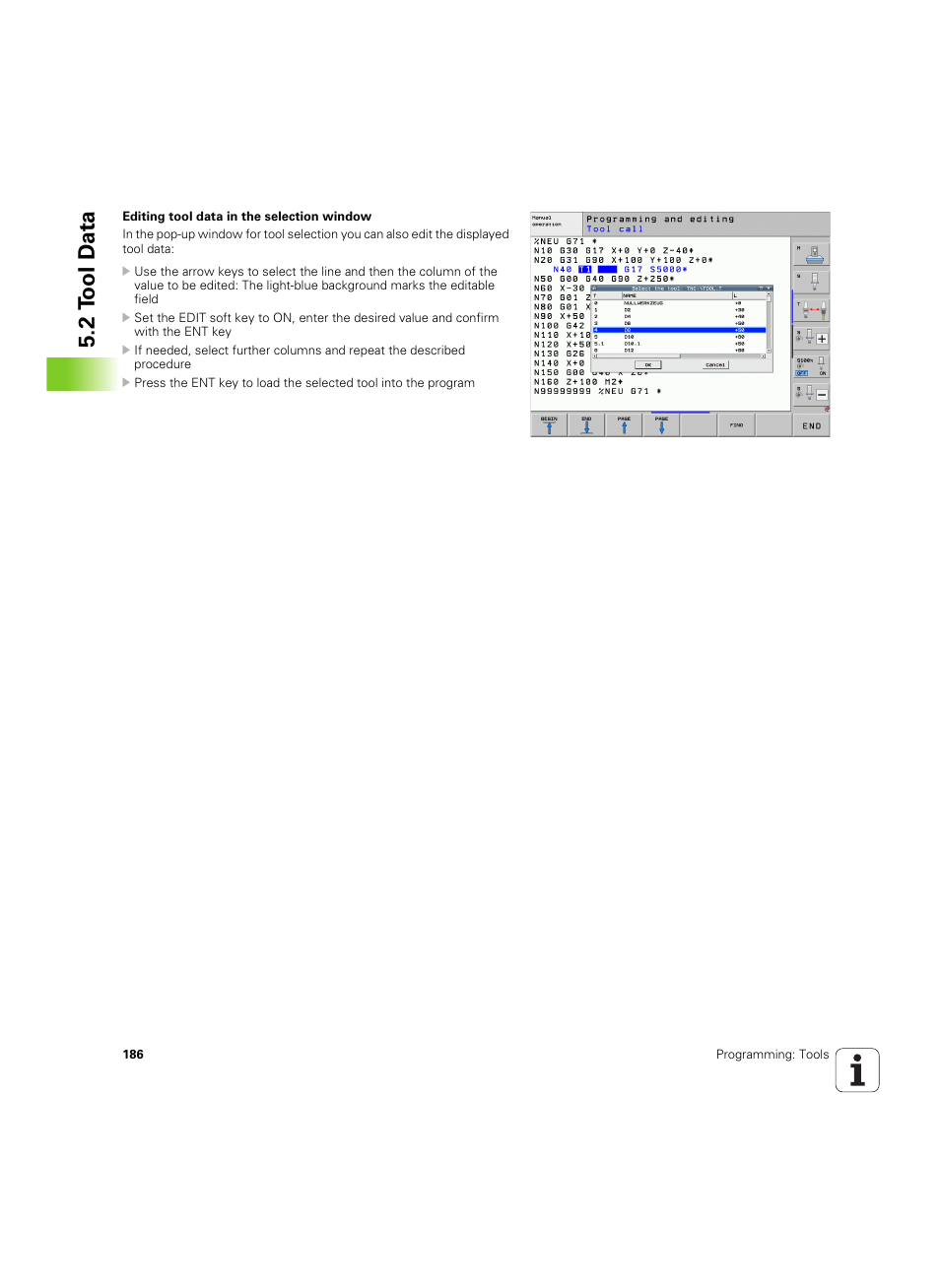 2 t ool d a ta | HEIDENHAIN iTNC 530 (606 42x-02) ISO programming User Manual | Page 186 / 648