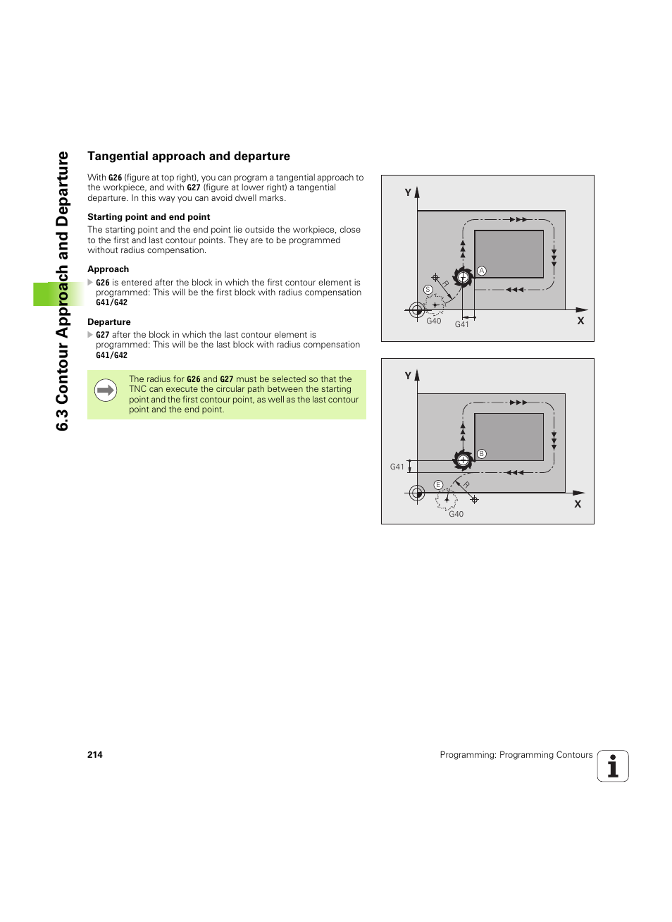 Tangential approach and departure, 3 cont our appr oac h and depar tur e | HEIDENHAIN iTNC 530 (606 42x-02) ISO programming User Manual | Page 214 / 648