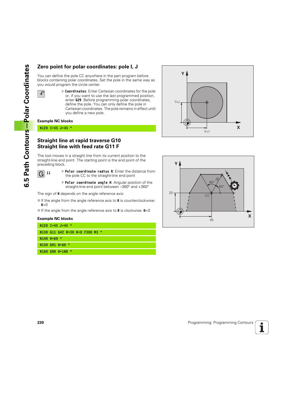 Zero point for polar coordinates: pole i, j, 5 p a th cont ours—p o lar coor dinat e s | HEIDENHAIN iTNC 530 (606 42x-02) ISO programming User Manual | Page 230 / 648