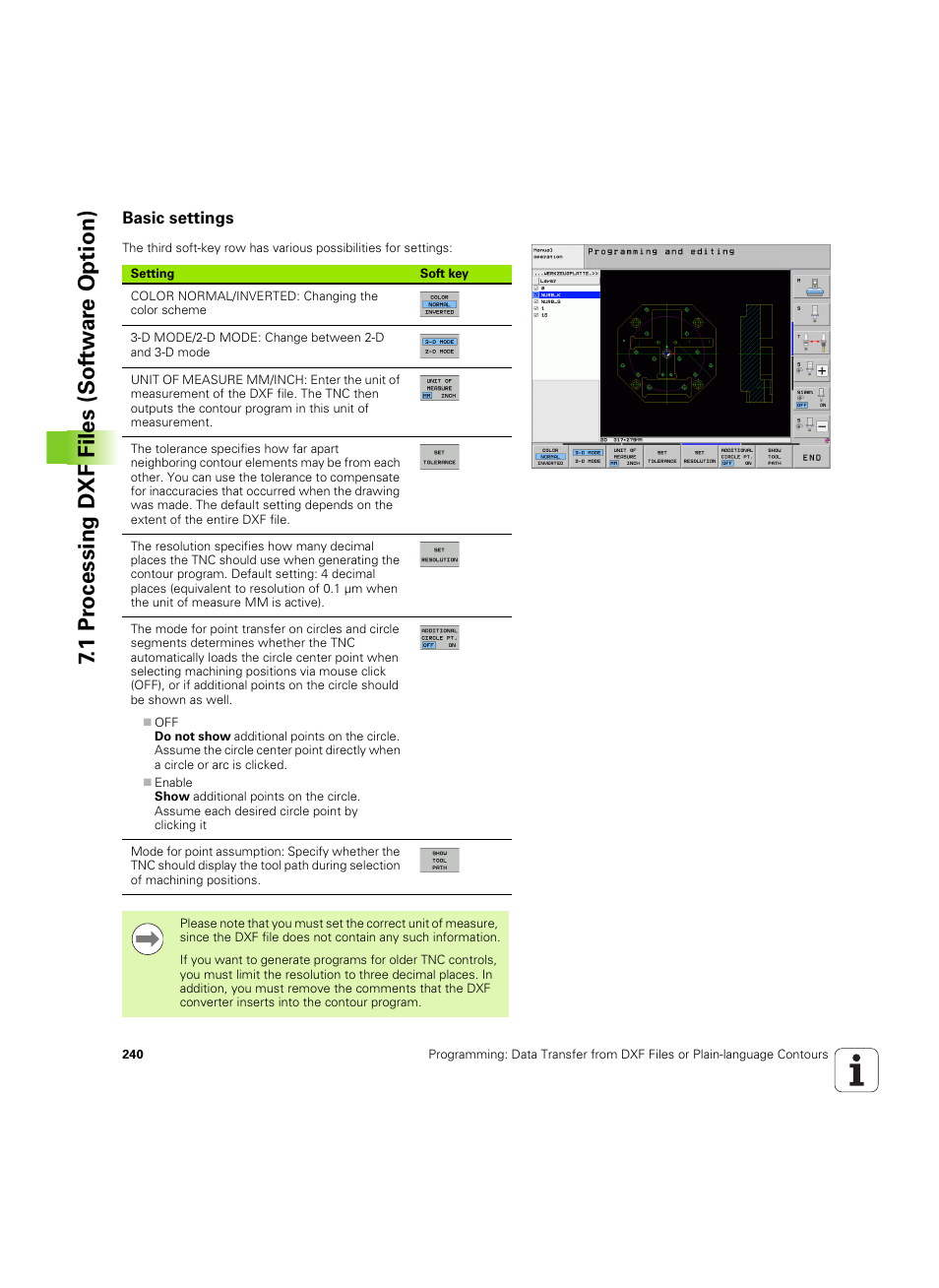 Basic settings, 1 pr ocessing dxf files (sof tw ar e o ption) | HEIDENHAIN iTNC 530 (606 42x-02) ISO programming User Manual | Page 240 / 648